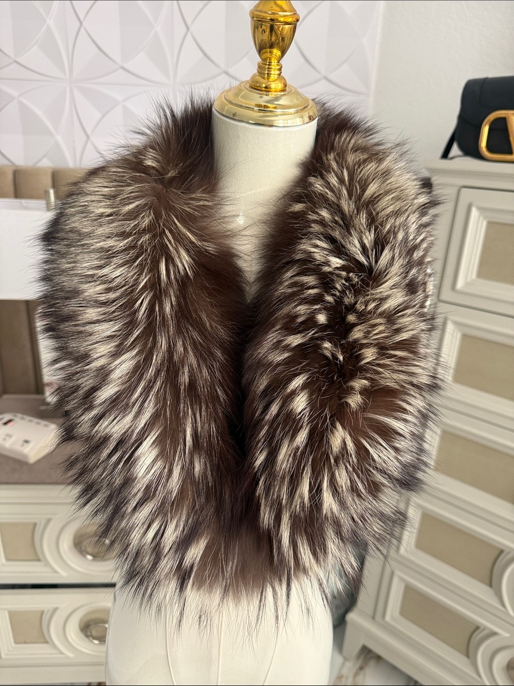 Genuine silver fox fur collar scarf